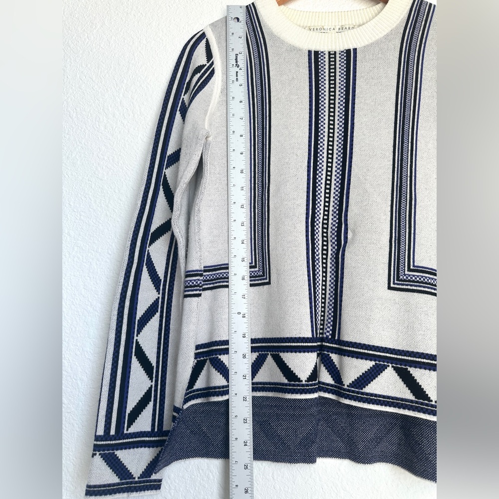 Veronica Beard Geometric‎ Knit Crewneck Sweater Ivory Navy Size Medium - Picture 10 of 12